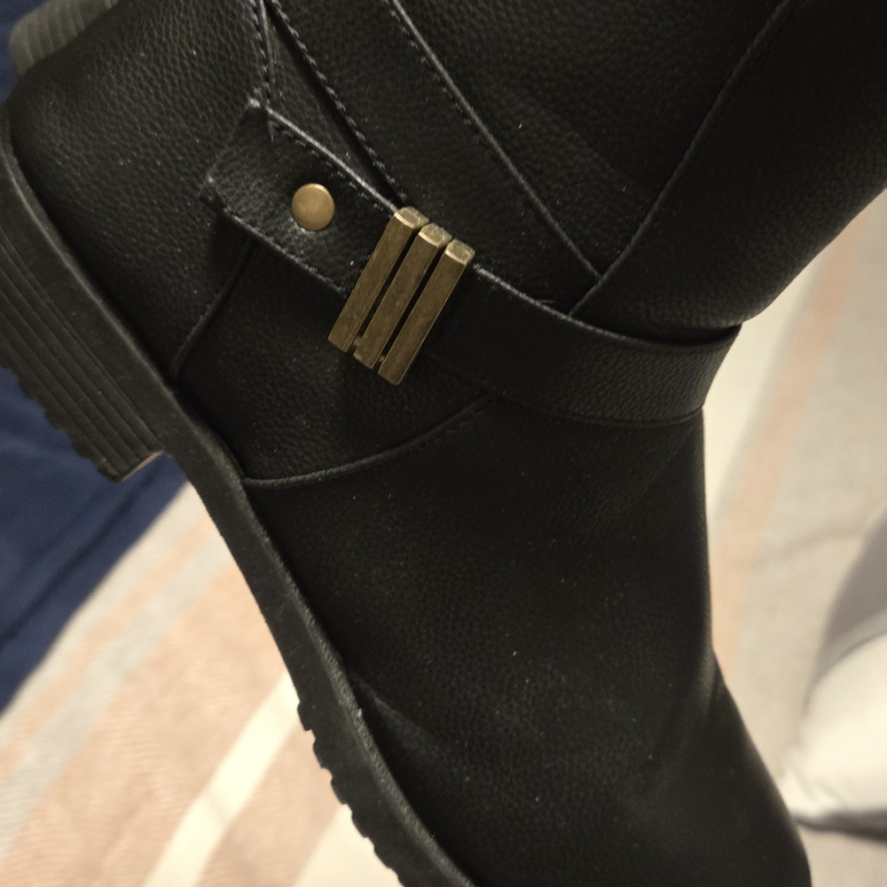 Laundry List Black Ankle Boots with Gold Details
